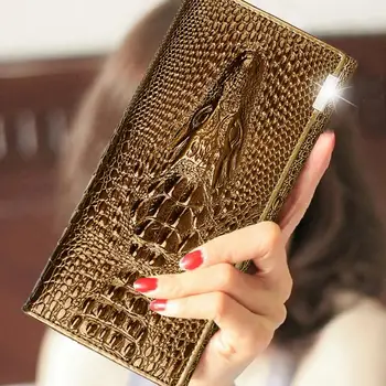 Europos ir Amerikos naujo stiliaus karvės odos krokodilas lady rankinėje ilgai stiliaus multi - card nekilnojamojo odos rankų maišą užsegimas sagtis piniginės