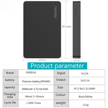 FERISING Slim Mini Galios Banko 5000mAh Nešiojamų PowerBank 5000 mAh USB Typc C PoverBank Išorės Baterijos Įkroviklio Xiaomi Bankai