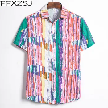 FFXZSJ Vyrų naujas vasaros baltiniai trumpomis rankovėmis spausdinti atsitiktinis verslo plonas stilingas beach resort Havajų marškinėliai Europos XXXL dydžio