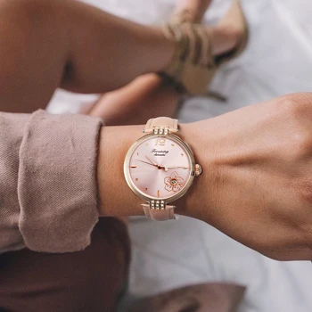 FORSINING Automatinis laikrodis Moterims, Elegantiškas Ponios Laikrodžiai Top Brand Prabanga Moterų Automatinis Laikrodis Odinis Dirželis женские часы