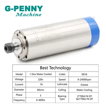 G-Penny 220v 1,5 kw ER16 CNC Vandens Ašinis Variklis, Aušinamas 80x220mm 4 Guoliai Medienos apdirbimo Staklių & 80mm Veleno Tvirtinimo Laikiklis