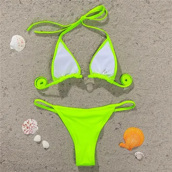 Geltonos Spalvos Bikinis 2020 Mini Plaukimo Kostiumai Vasaros Paplūdimio Biquinis Brazilijos Mergaičių Maudymosi Kostiumėliai, Kalnų Krištolas Blizga Plaukti Dirželius Bikini