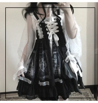 Gotikos rūmuose, saldus derliaus falbala minkštas mergina spausdinimo viktorijos suknelė kawaii girl gothic lolita princess lolita dirželis suknelė