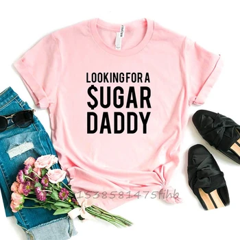 Ieškote Sugar Daddy Raidžių Moterų Marškinėlius Organinės Medvilnės Juokingi Marškinėliai Lady Mergaičių Marškinėliai Graphic Top Tee Tinkinti