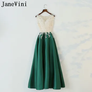 JaneVini 2020 Elegantiškas Green Satino Vestuvių Svečių Suknelės, Puošnios Nėrinių Rankovių Ilgio Bridesmaid, Suknelės, Vestuvių Šalies Moteris
