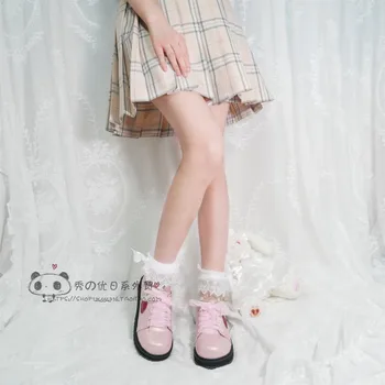 Japonijos saldus lolita batai derliaus mielas Braškių nėrinių princesė kawaii batai, apvali galva, storos pakulnės moterų batai loli cosplay
