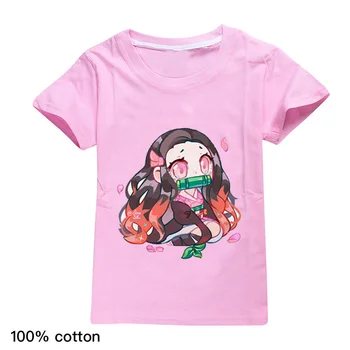 Japonų Anime Demon Slayer Kimetsu Nr. Yaiba Marškinėliai Vaikams Kawaii Animacinių filmų T-shirt Viršūnes Mergaitėms Grafinis Vaikų Cute Drabužiai