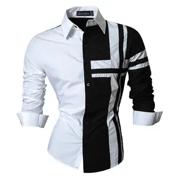 Jeansian Vyrų Suknelė Marškiniai Stilingas Atsitiktinis ilgomis Rankovėmis Dizaineris Mygtuką Slim Fit Z014 White2
