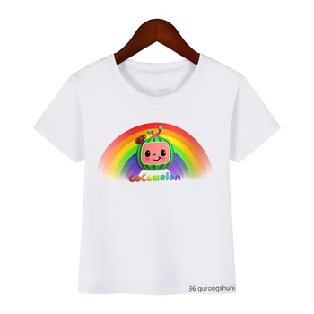 Juokinga vaikams drabužių vaivorykštė arbūzas biedronka print t-marškinėliai berniukams, mergaitėms kawaii vaikų marškinėliai balti trumpomis rankovėmis marškinėlius vasaros viršūnes