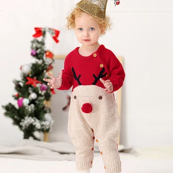 Kalėdos Rudenį Megzti kūdikių berniukų, mergaičių drabužiai nustatyti ilgomis rankovėmis Mados Žiemos Naujagimiui Romper Kalėdų Kostiumai Jumpsuit DS29