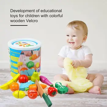 Karšto Pardavimas, Medinė Spalvinga Vaikų Vystymosi Švietimo Žaislai, Vaisių Ir Daržovių Barelių Supjaustyti Žaislai Vaikams Švietimo Žaislai