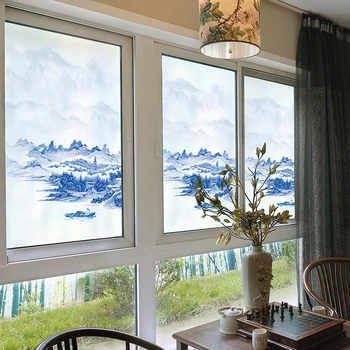 Kinų stiliaus stiklo lipdukas vonios lango stiklo plėvelė skaidri neskaidri lango lipdukas balkono apdaila