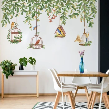 Kūrybos vynuogių žaliųjų augalų, paukščių narvo Siena lipdukas Šviežių kambarį apdailos Miegamasis dekoro ir Namų dekoro lipnios Etiketės