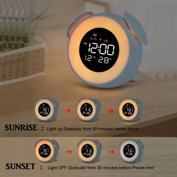 LED Muzika, Naktiniai Žadintuvas Sunrise Sunset Pabusti Šviesos Veidrodis, Laikrodis Miegamasis Stalinis Kalendorius Atidėti Laikrodis Lentelė Telefono Įkroviklis
