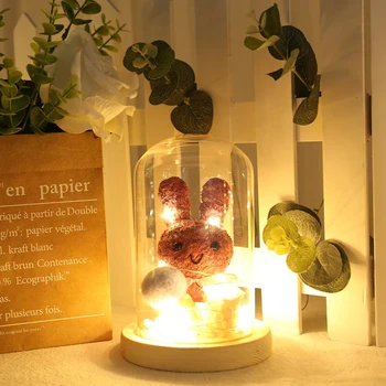 LED Nakties Šviesos Dirbtinis Amžinąjį Rožių Žiedų Šviesos Lokys Rose Cute Bunny Stiklo Dangtis Namų Dekoro Valentino Dienos, Motinos Dovana