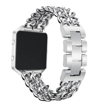 Lieti džinsinio grandinės Žiūrėti Juostose, Diržu, Fitbit Blaze Smart Watch Band Apyrankę Apyrankė Su Nerūdijančio Plieno Metalo Rėmas Atveju
