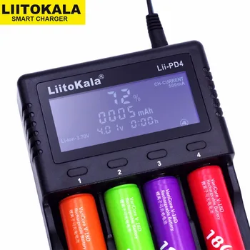 LiitoKala Lii-PD4 LCD), 3,7 v 18650 18350 18500 16340 21700 20700B 20700 10440 14500 26650 1.2 v AAA NiMH ar ličio baterija Įkroviklis