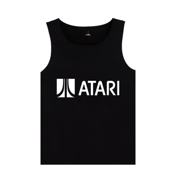 Logotipas Atari Spausdinti Bako Viršuje Kultūrizmo ATARI tankų Vyrų Juoda Vasaros Vest Plius Dydis viršūnes Atari Žaidimai