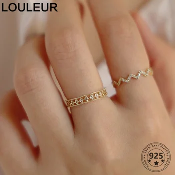 LouLeur 925 Sterlingas Sidabro Pločio Žiedas Aukso Cirkonis Žiedai Moterims, Papuošalai Reguliuojamas Piršto Žiedą 2020 Tendencija Sidabro 925 Papuošalai