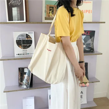Mados Moterų Drobės Pečių Maišą anglų Laiškas Atsitiktinis Minkštas Didelės Talpos, Sulankstomas Daugkartinio naudojimo Pirkinių Shopper Bag