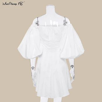 Melways 18 Seksualus Off Peties Plisuotos Suknelė Moterims Elegantiškų Žibintų Rankovės Šalis Suknelė Vakare Baltos Medvilnės Suknelės Naujas Prašmatnus 2020 M.