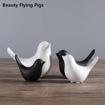 Mielas gyvūnų keramikos figūrėlės balta ir juoda paukščių skaičius statulos rankų darbo papuošalai modernūs dekoratyviniai amatų namų dekoro