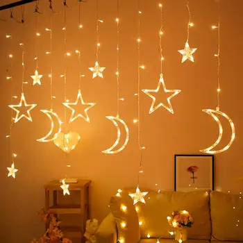Moon Star LED Pasakų Styginių Šviesos Girlianda EID Mubarakas Ramadanas Apdailos Kalėdų Apšvietimo Vestuves Dekoratyvinis