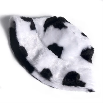 Moterys Žiemą Šiltas Tirštėti Pūkuotas Pliušinis Kibiro Kepurę Derliaus Pieno Karvė Spausdinti Platus Kraštų Saulės Packable Panama Žvejo Kepurė