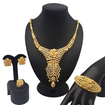 Moterų karoliai rinkinius naujas dizainas dubajus aukso papuošalų rinkiniai apyrankės auskarai afrikos didelis papuošalų rinkiniai