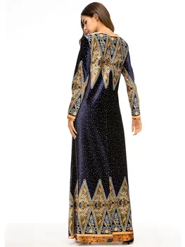 Musulmonų Suknelė Moterims Aksomo ilgomis Rankovėmis Big Swing-line Maxi Suknelė Kimono Jubah Ilgas Apdaras Spausdinti Abaja Suknelės Islamo Apranga