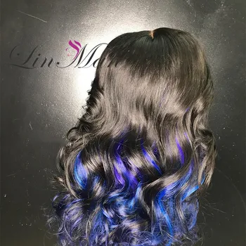 Mėlyna Ir Violetinė Natūralūs Perukai 180% Tankio Bangos Brazilijos Remy Human Hair nėriniai priekiniai Perukas Spalvinga Nėriniai Priekiniai Žmogaus Plaukų Perukas