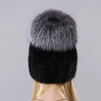 Nauja Stiliaus Žiemos Skrybėlę Moterų Natūralaus Audinės Kailio Kepurė Aukštos Kokybės Su Lapės Kailio Ir Mažas Odos Ant Viršaus Ponios 