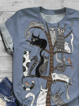Naujas Atvykimo Moterų Mielas Animaciją Kačių mylėtojas Spausdinimo Viršūnes Atspausdinta Tee marškinėliai trumpomis Rankovėmis O-kaklo Atsitiktinis Viršūnes Moterų 2020 m.