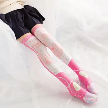 Naujas Mados Seksualių Moterų Didelio Kelio Kojinės 3D Atspausdintas Rožinė Mielas Lokys Šilko Kojinės Cosplay Asmeninį Plonas Nailono Kojinės