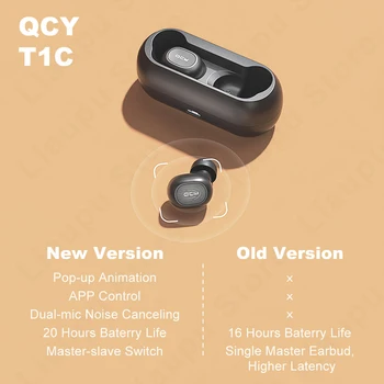 Naujas YouPin QCY QS1 T1C TWS Ausinės Bluetooth V5.0 laisvų Rankų įranga, 3D Stereo Sporto Belaidžių Ausinių su Dvigubo Mikrofono Įkrovimo Dėžutę