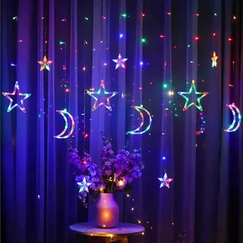 Nauji Metai LED Užuolaidų Star Mėnulis Styginių Šviesos Fiary Girliandą Kalėdų Namų Patalpų Apdailos ES/JAV/UK kištukas