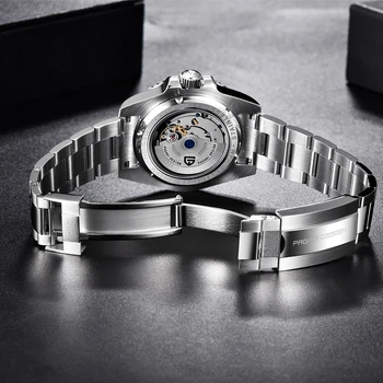 PAGANI Prekės ženklo DIZAINAS Safyro Stiklas Automatinis laikrodis reloj hombre Prabangių Vyrų Mechaninis Laikrodis Nerūdijančio Plieno GMT Žiūrėti Vyrai