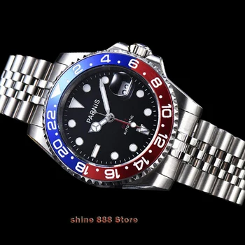 Parnis 40mm Žiūrėti Vyrų Automatinis Mechaninis laikrodis GMT Prabanga Sapphire Kristalas, Šviesos Vandeniui vyriški laikrodžiai