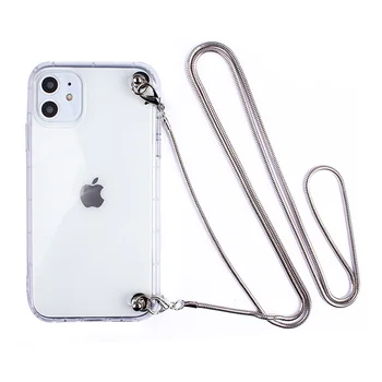 Prabanga Metalo Karoliai Crossbody Apkalos Virvelę Dirželis TPU Telefono dėklas Skirtas iPhone 12 11 Pro XS max XR X 7 8 6 6S Plius Minkštas Viršelis