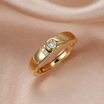 Prabanga Moterų White Crystal Akmens Papuošalai Žavesio Aukso Spalvos Vestuvių Atidaryti Žiedai Moterims Senovinių Vestuvių Turas Vestuvinis Žiedas