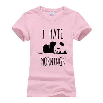 Prekės rūbai harajuku topai marškinėliai Moterims Medvilnės Atsitiktinis Marškinėliai, femme vasaros camisetas 2019 Panda aš NEKENČIU RYTE mielas Marškinėlius