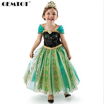 Princesė Suknelė Žalia Cosplay Anna Elsa Trumpas Rankovės Šalis Suknelė Vaikų Drabužių Boutique 