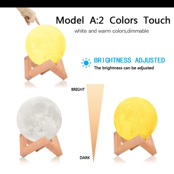 Pritemdomi Mėnulis Mėnulio Šviesos Žibintas 3D Spausdinimo LED Mėnulio Lempa, Nuotoliniu&Touch Kontrolės Spalva Keičiasi USB LED Nakties Šviesa Medinis Stendas