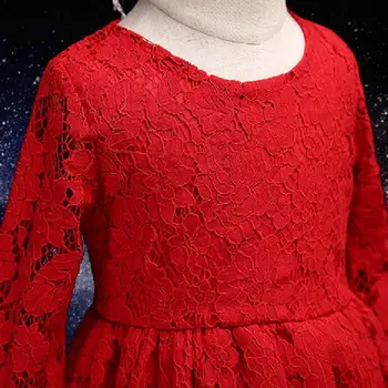 Raudona Pavasario Vasaros Mergaitė Nėrinių Suknelė 2018 Vaikai Suknelės Mergaitėms Princesė Šalis Vestuvių Trys Ketvirtį Rankovės Baby Girl Dress JW1845