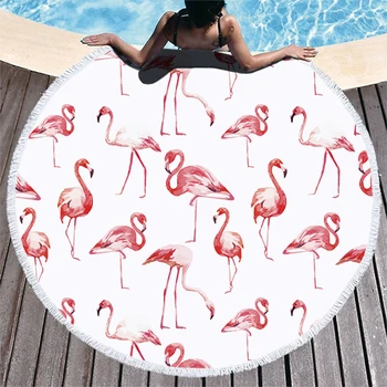 Raundas Paplūdimio Rankšluostį 150CM Flamingo Mikropluošto Turas Didelį Paplūdimio Rankšluostį Antklodė su Kutas Bohemijos Iškylą Jogos Kilimėlis Namų decoratio