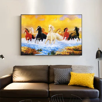 RELIABLI MENO Aštuonių Arklių tekanti Upė Drobės Tapybos Sienos Menas Nuotraukas Gyvenimo Kambario, Miegamasis ir Modernių Namų Apdailos Neįrėminti