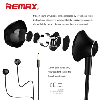 REMAX Ausinės RM-711 Laidinio Muzikos Skambinti laisvų Rankų įranga 1.2 M In-ear Ausinės Su HD Garso Mikrofonas Smart Triukšmą izoliuojančias Ausines.