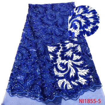 Royal Blue Afrikos prancūzų Tiulio Tinklelio, Nėrinių Audinys, Aukštos Kokybės Naujausias Blizgančiais Nėrinių Audiniai Vestuvės Suknelės NI1855