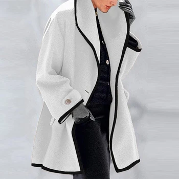Rudenį, Žiemą Šiltas Vilnos Gobtuvu Kailis 2020 M. Moteris Elegantiškas Vieną Mygtuką Ilgas Megztinis Moteriška Derliaus Turn-Žemyn Apykaklės Outwear 5XL