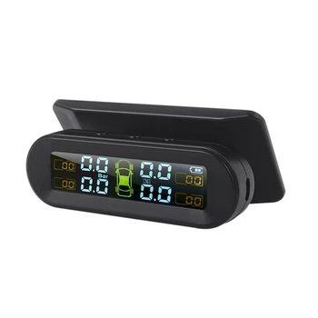 Saulės Belaidis USB PSSS Automobilių Padangų Slėgio stebėjimo Sistema HD LCD Ekranas 4 Išorės Daviklis Padangų Slėgio Temperatūros Įspėjimas
